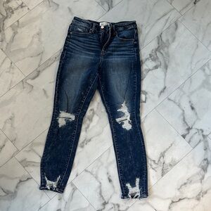 BKE Dark Blue Distressed Skinny Jeans